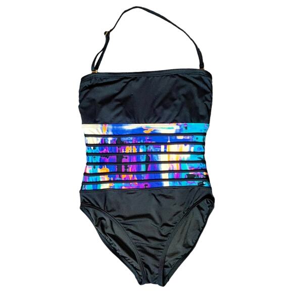 Calvin Klein Other - Calvin Klein One Piece Swimsuit Removable Halter Strap 90s Watercolor Size 10
